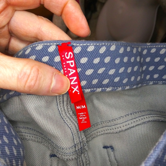 SPANX Denim & White Polka Dot Ankle Jeanish Leggings - Picture 7 of 11